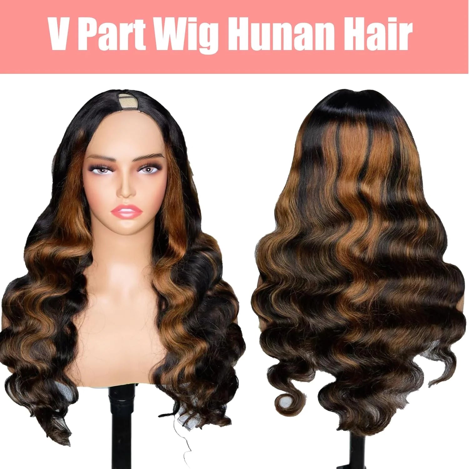 V Part Wig Human Hair Body Wave #1B/30 Color Highlight Loose Body Wave V Shape Clip in Half Wigs No Leave Out No Sew In 30 Inch