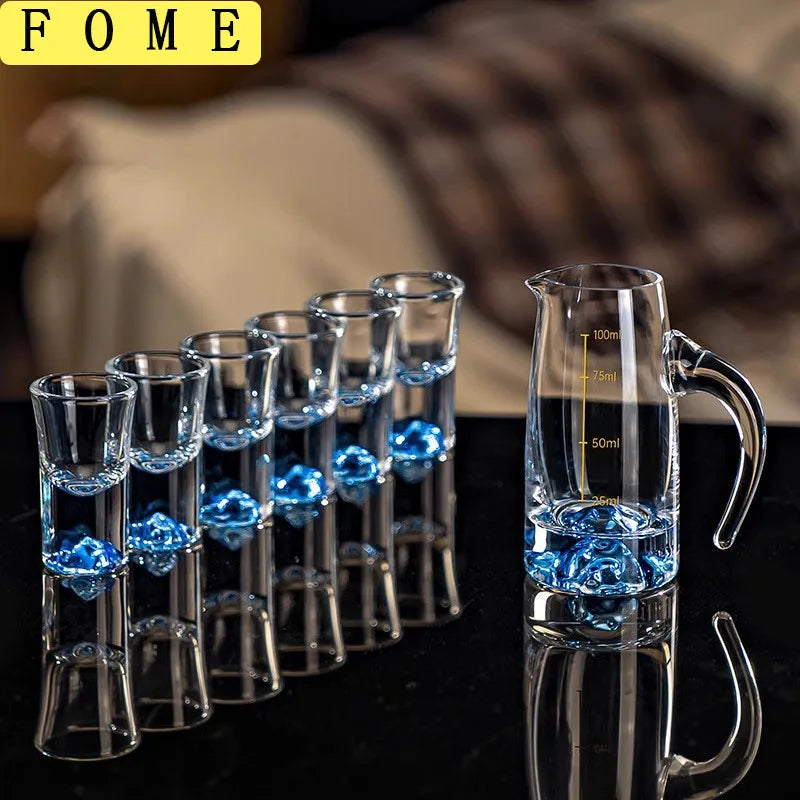 7pcs Crystal Glass Short Cup Set gold/blue Lead Free Liquor Glass With Wine Dispenser Golden Vodka Brandy Wine Glasses Cup
