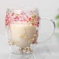 350ml Dried Flower Double Walled Glass Mug Cup Coffee Mug with Dry Flowers Decorative Creative Flower Mug Double Wall Flower Cup