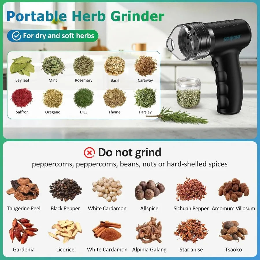 Electric Herb Grinder USB Rechargeable Automatic with Digital Display 1.5g Single Grinding for Kitchen Herbs Spices Black Silve