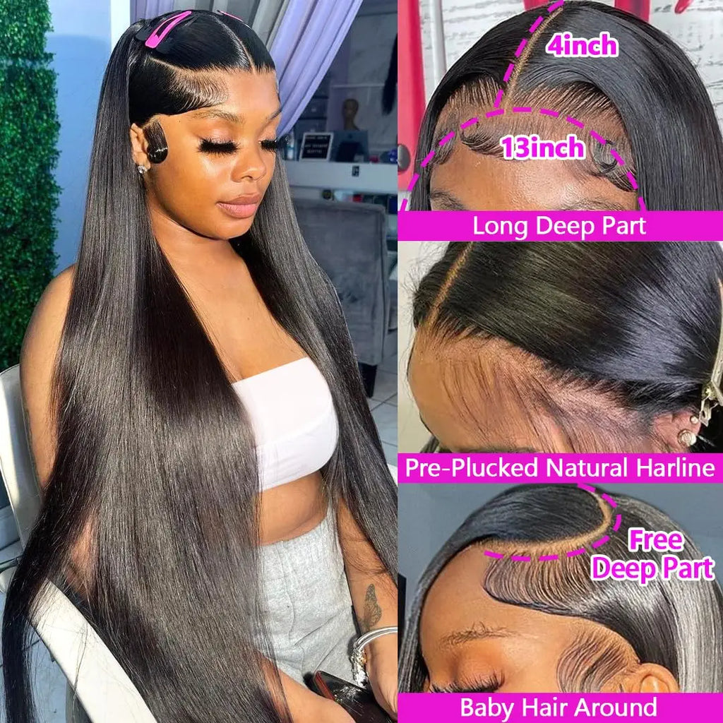 13x4 13x6 HD Transparent Straight Lace Front Wigs  32 34 36  Human Hair  360 Lace Frontal Wigs Brazilian   lace  Closure Wig