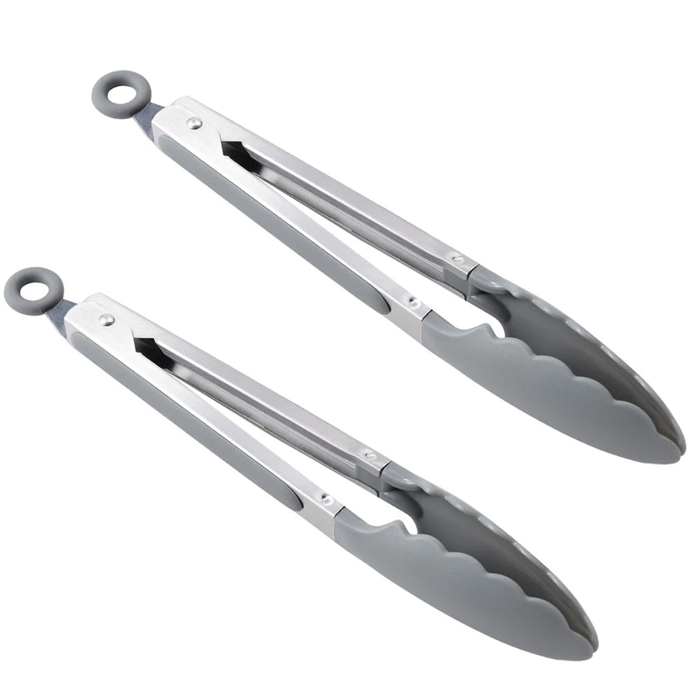 Silicone BBQ Grilling Tong Kitchen Cooking Salad Bread Serving Tong Non-Stick Barbecue Clip Clamp Stainless Steel Tools Gadgets