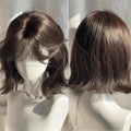 Short Wavy Black Brown Wig with Bangs Synthetic Cosplay Fluffy Heat Resistant Wig for Daily Party Lolita Cosplay