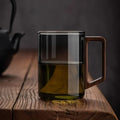 1pcs 400ml/500ml Walnut Wood Handle Glass Cup for Home and Office Use, Drinking Cup, High Temperature Resistant, Guest Water Cup