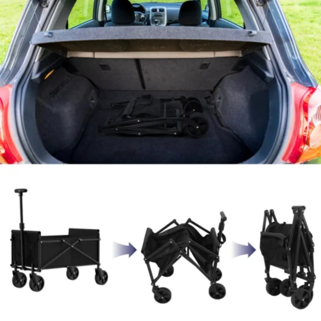 Black Small Handcart Outdoor Garden Folding Cart Collapsible Utility Shopping Cart Wagon Portable Picnic Beach Trolley Cart