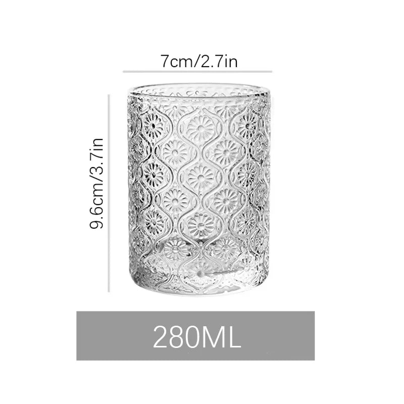 Begonia carved glass simple ice American latte coffee cup milk drink cup household water cup suitable for restaurants and coffee