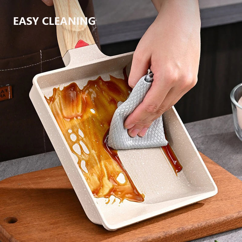2pcs/Set Tamagoyaki Japanese Omelette Pan with Silicone Spatula Egg Pan Skillet Rectangle Frying Pan Kitchen Cooking Accessories