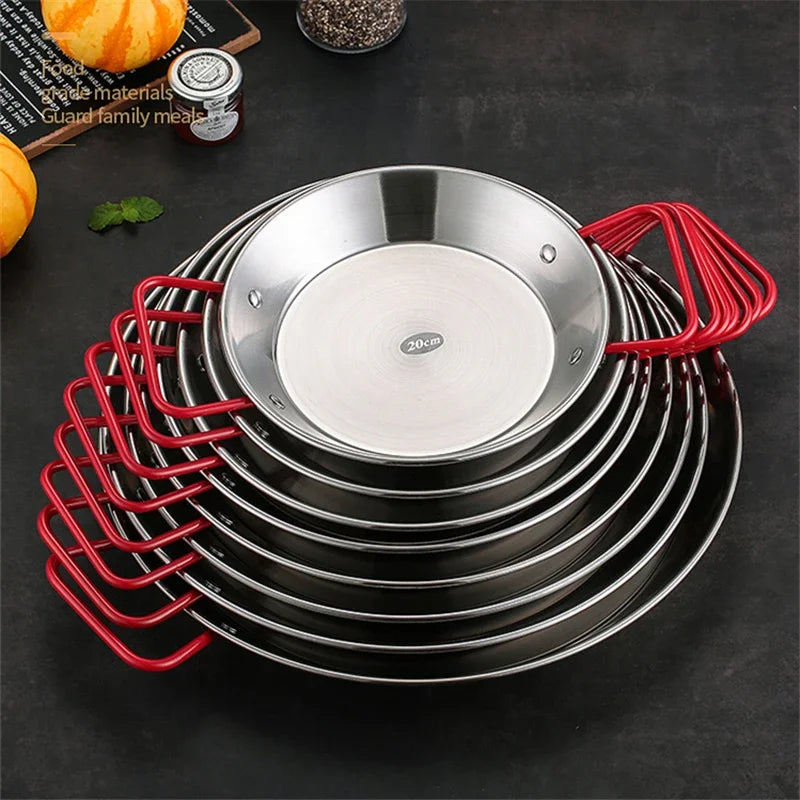 20-30cm Spanish Paella Pan with Handle Stainless Steel Durable Seafood Snack Plate Kitchen Non-Stick Frying Pans Cooking Pots
