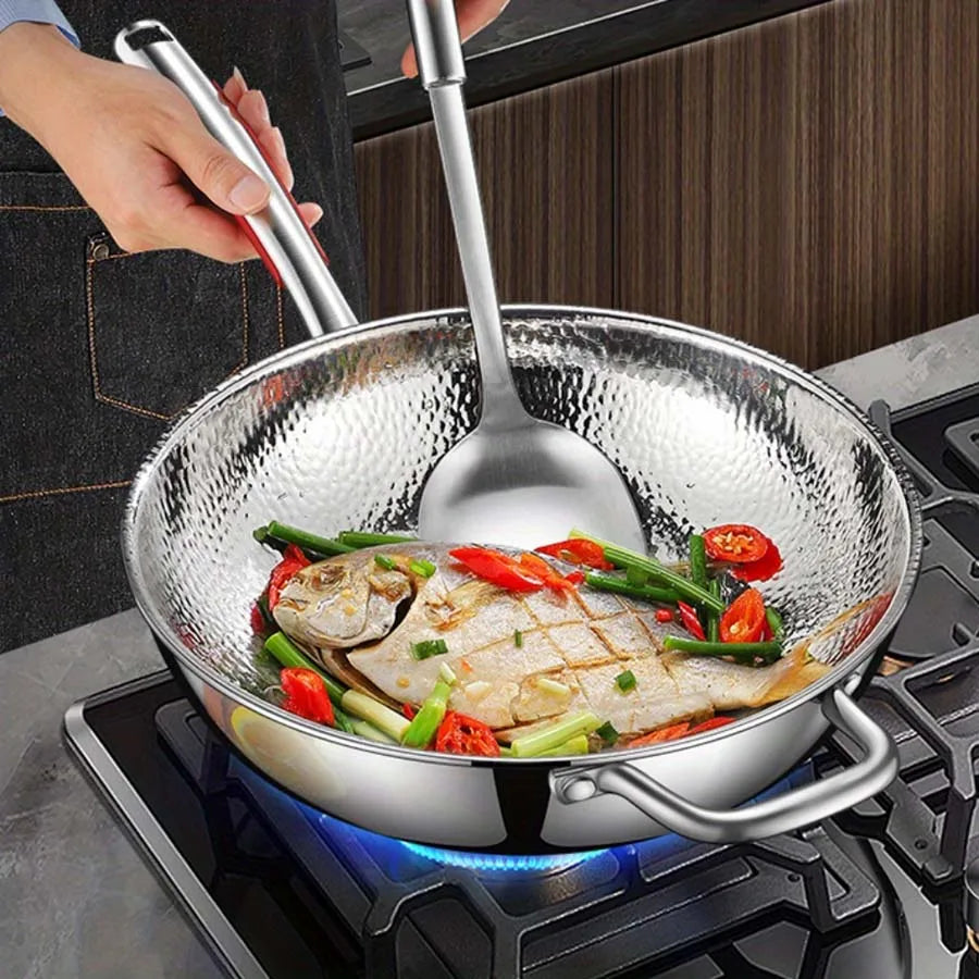 Pure Titanium Round Bottom Wok Uncoated Non-stick Pan Can Be Used in Concave Induction Cooker, Household Stir-frying