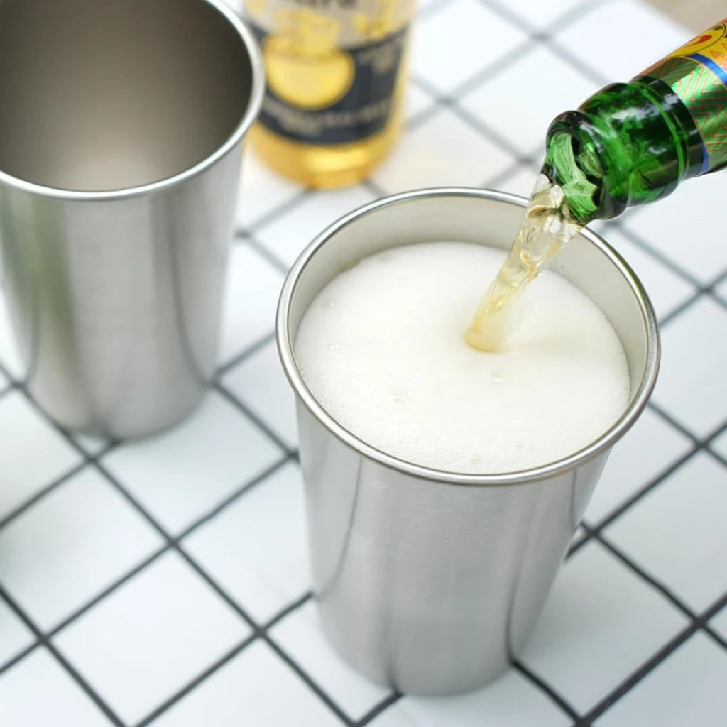Premium Stainless Steel Cups 6 Pack Pint Cup Tumbler Metal Cups Stackable Durable Cup Chilling Beer Glasses for Travel Party