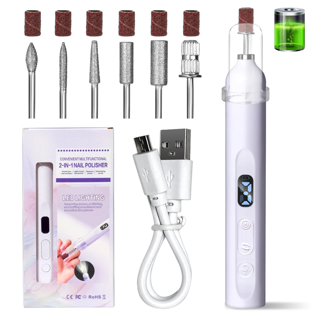 2 in 1 Electric Nail File Pen Rechargeable Nail Drill with UV LED Nail Lamp USB Portable Manicure Drill Salon Tool
