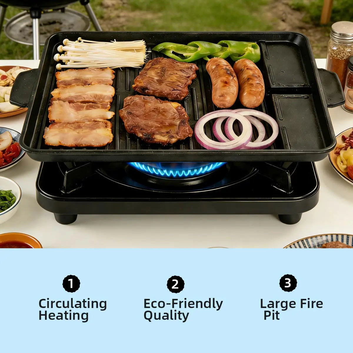 KOSUN Korean Grill Pan Barbecue Guipan Casting Aluminum Triple Flatbed Meatballs Steak Pot House Cardboard Oven Outdoor Indoor