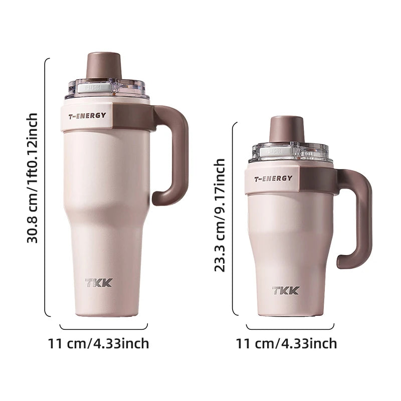 TKK 800ml/1200ml SUS316 Ceramic Coating Vacuum Cup, with Straw and Tea Strainer Vacuum Insulated Large Capacity Water Bottle