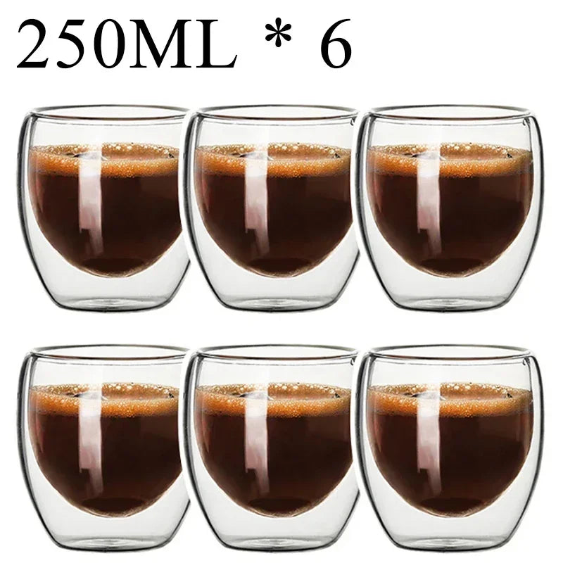 250-450ml Double Wall Glass Cup Heat Insulated Transparent Handmade Tea and Coffee Mug Mini Whiskey Espresso Glass Set