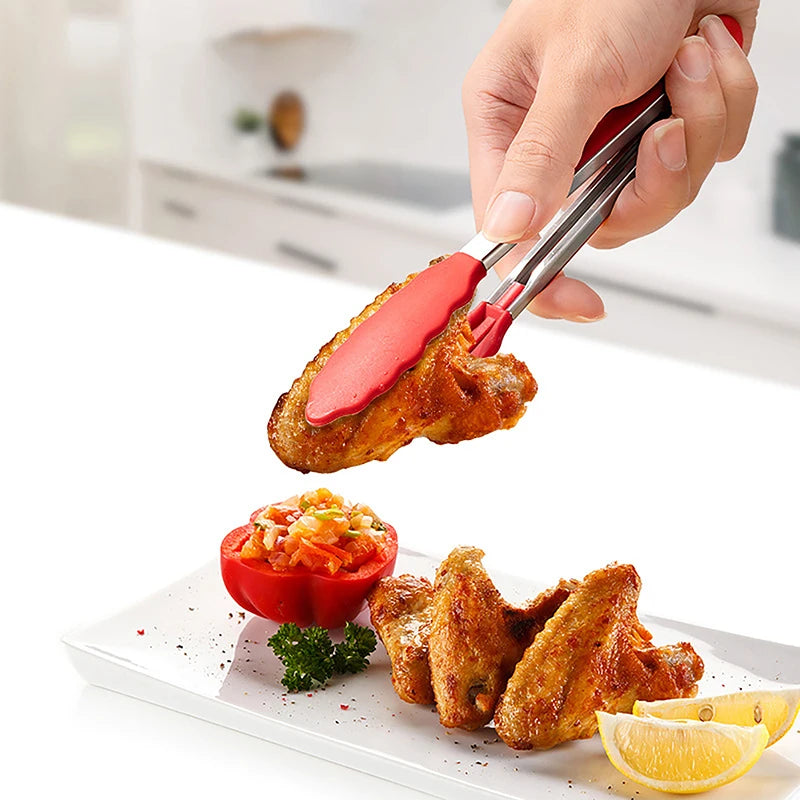 1Pc 7inch Stainless Steel Food Clip Bread Tong BBQ Grill Steak Clip With Non-slip Handle Party Cooking Accessory Kitchen Gadgets