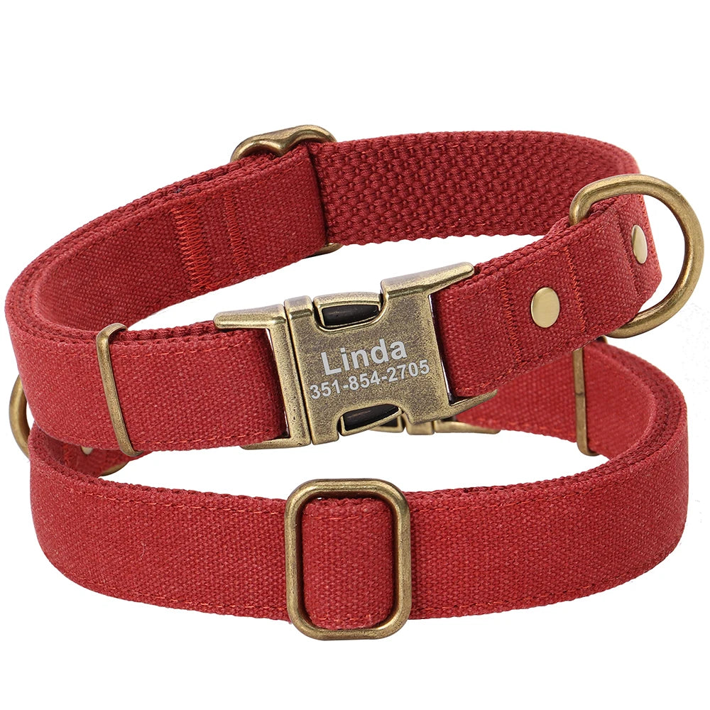 Personalized Dog Puppy ID Tag Nameplate Collar Durable Nylon Pet Dog Buckle Collars Free Engraving Name For Pit Bull Bulldog Pug
