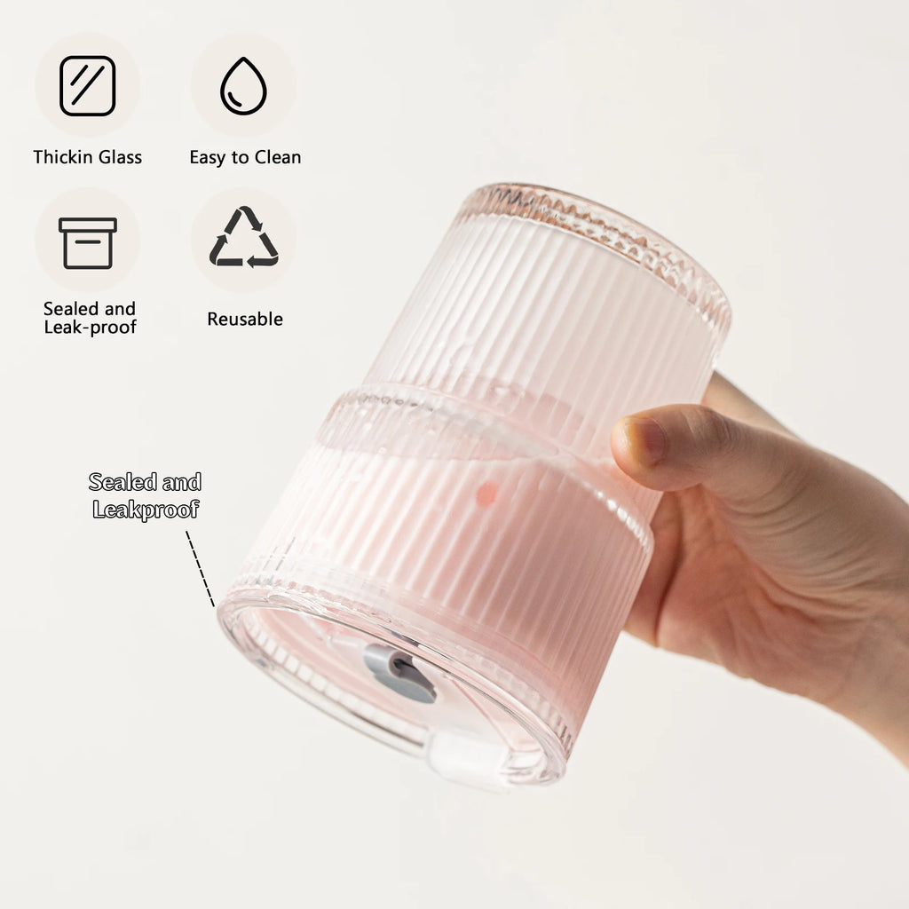 1/2PCS 450ml Stripe Glass Cup Whiskey Glass Transparent Glasses With Lid and Straw Ice Coffee Mug Juice Glass Milk BeerDrinkware