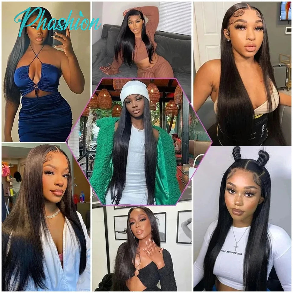 Phashion  HD 13x6 13x4 Lace Frontal Straight Pre Plucked 4X4 5x5 6x6 Swiss Full Body Closure Only Natural Black 100% Human Hair