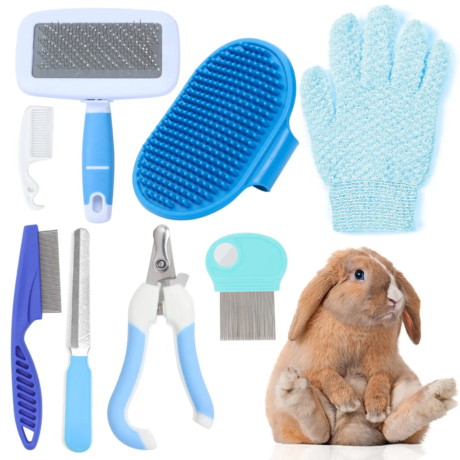 8-piece small animal pink beauty set rabbit beauty set with pet nail clippers and file flea comb