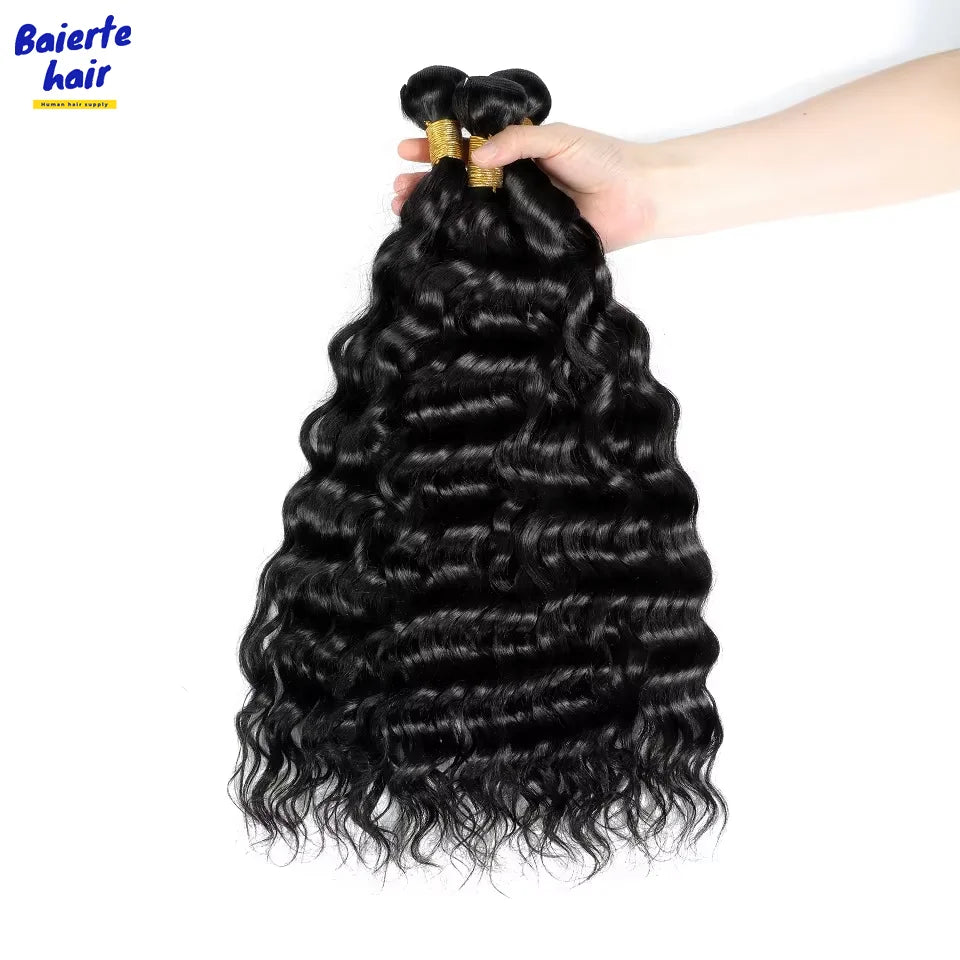 Natural Water Wave Hair Weave Bundles 100% Virgin Unprocessed Malaysian Natural Wave Human Hair Weaving Remy Raw Hair Extensions
