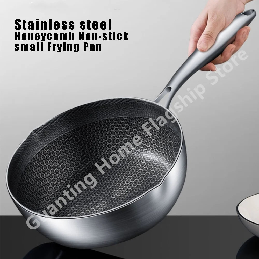410 Stainless Steel Honeycomb Frying Pan Steak Cooking Non-Stick Pan Flat Bottom Wok Induction Cooker Universal Kitchen Cookware