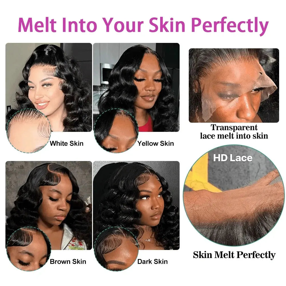 250% Density 5x5 Gluess Wig 13x4 13x6 HD Transparent Lace Frontal Lace Preplucked Natural Black Deep Wave Frontal Human Hair Wig