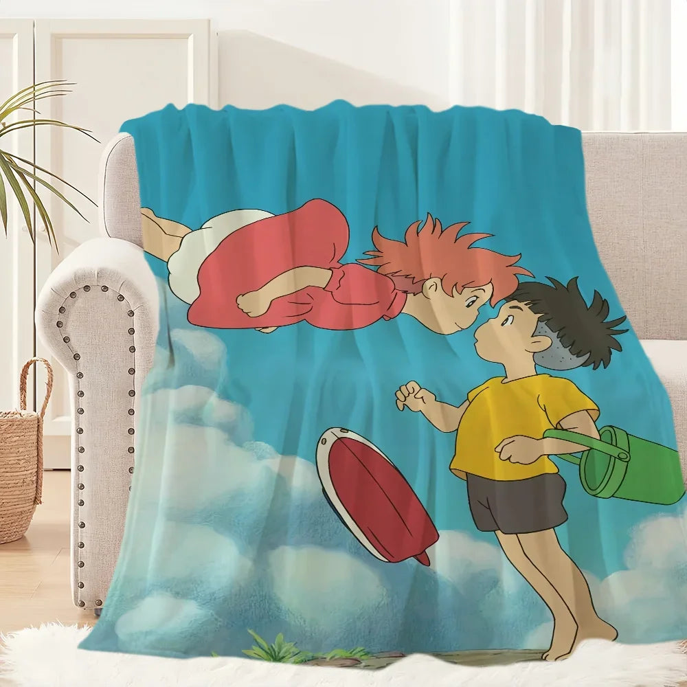 Blanket Plush Nap P-Ponyo Sofa Anime rug for Living Room Warm Cute Office Bedroom Film kawaii Birthday Home Travel Kid Gifts