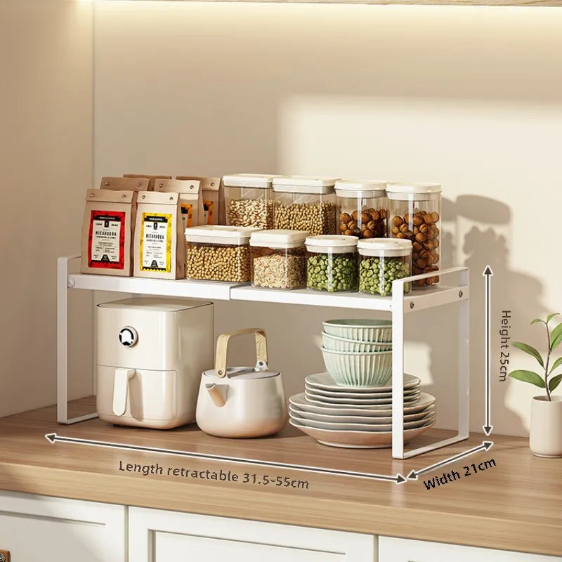 Expandable Cabinet Layer Rack Kitchen Storage Shelf Divider Countertop Storage Basket Dish Draining Solution Organizer