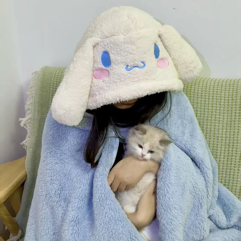 New Cartoon Cinnamoroll Kuromi Melody Blanket Hooded Poncho Blanket Office Student Nap Blanket Air Conditioning Blanket Gift