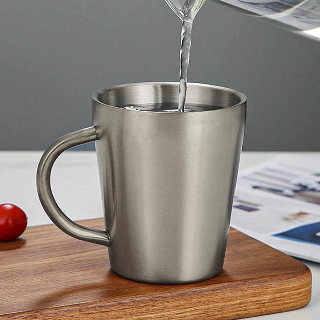 WORTHBUY 304 Stainless Steel Water Mug With Handle Double Wall Anti Scalding Drinking Cup Children Milk Coffee Cup Drinkware  ﻿