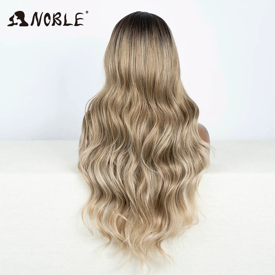 Noble Cosplay Lace Front Wig 30 Inch Lace  Long Wavy 360 0mbre Blonde Wig Red African American Synthetic Wigs For Black Women