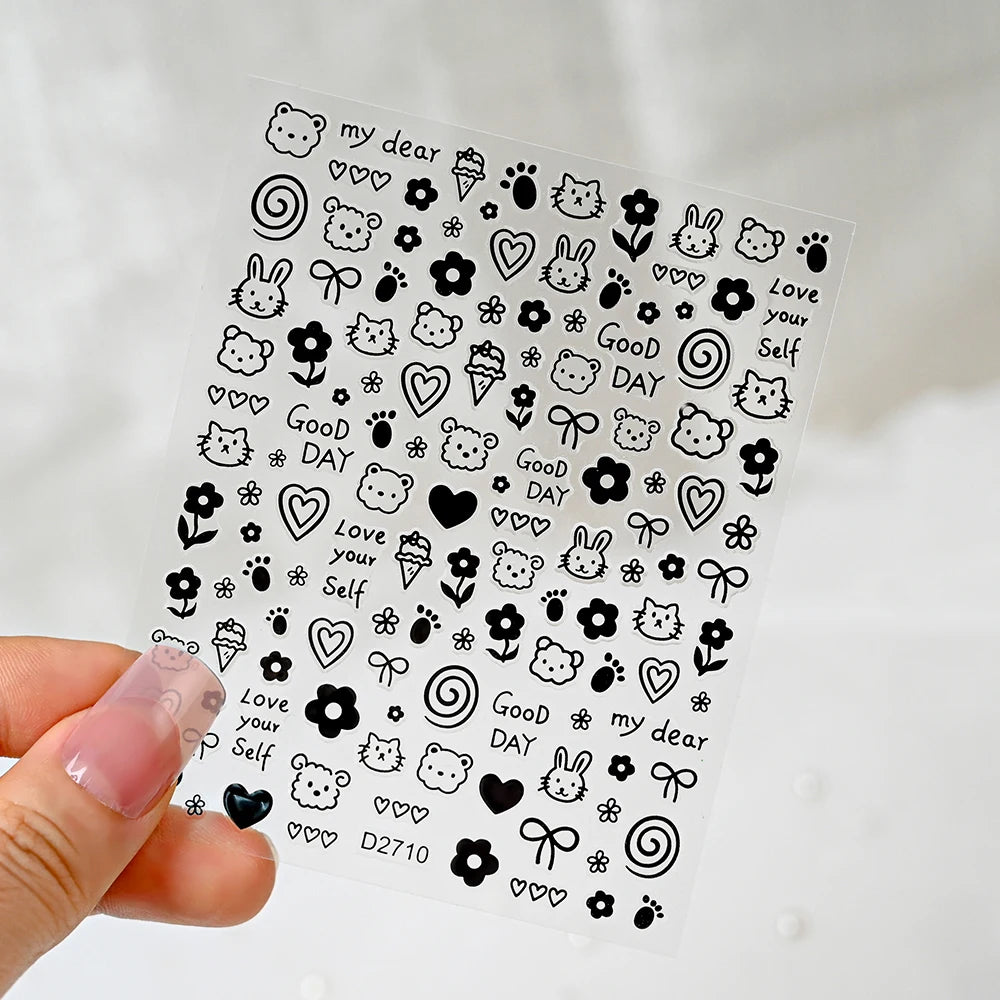 1pc 5D Cute Jelly Pink Cat Paw Print Nail Sticker Lovely Kitty Puppy Dog Cartoon Embossed Relief Nail Art Sticker Manicure Decal