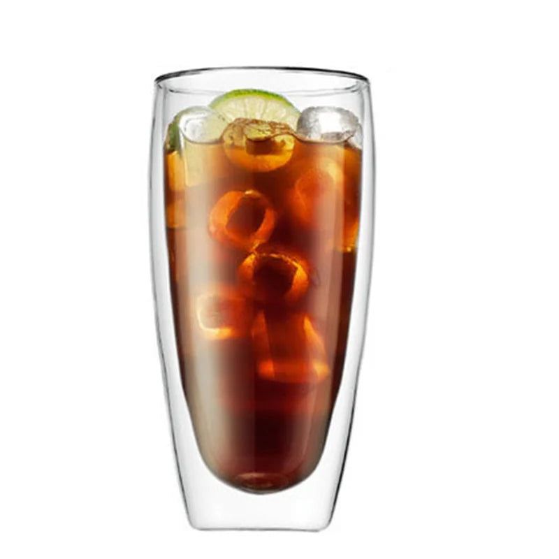 650ml Double Wall Glass Mug Clear Resistant Handmade Kungfu Tea Mug Coffee Milk Juice Lemon Healthy Drink Double Layer Glass Mug