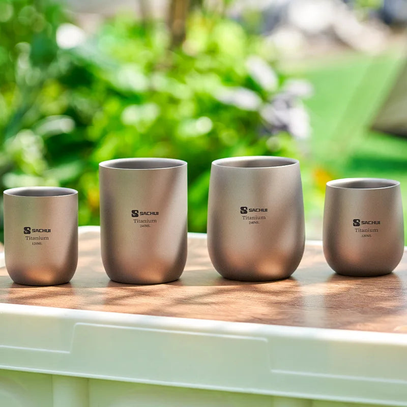Ultra-Light Pure Titanium Double Wall Mug Coffee/Tea Cup, Outdoor Picnic Tableware - Food Grade, Durable, For Office&Camping Use