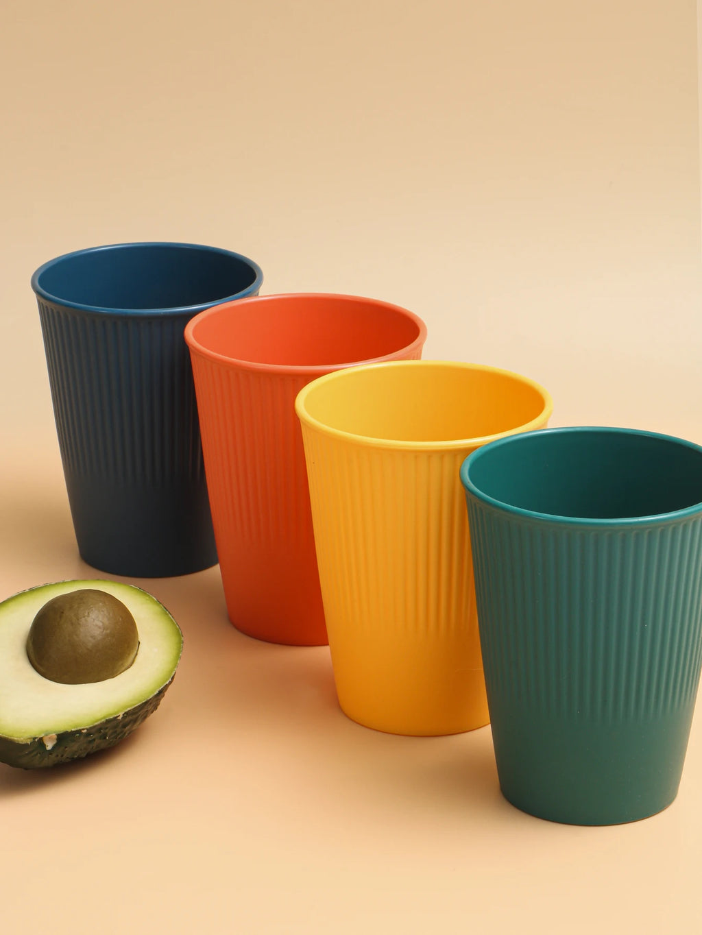 4pcs Vertical pattern cup plastic material for restaurant dormitory camping water milk cup juice cup mouthwash cup can be reused
