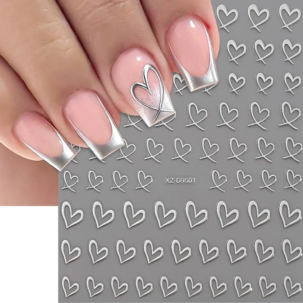 8pcs 3D Valentine's Day French Lines Love Nail Art Stickers Sweet Love-Heart Nail Decals DIY Self-Adhesive Slider Manicure Decor