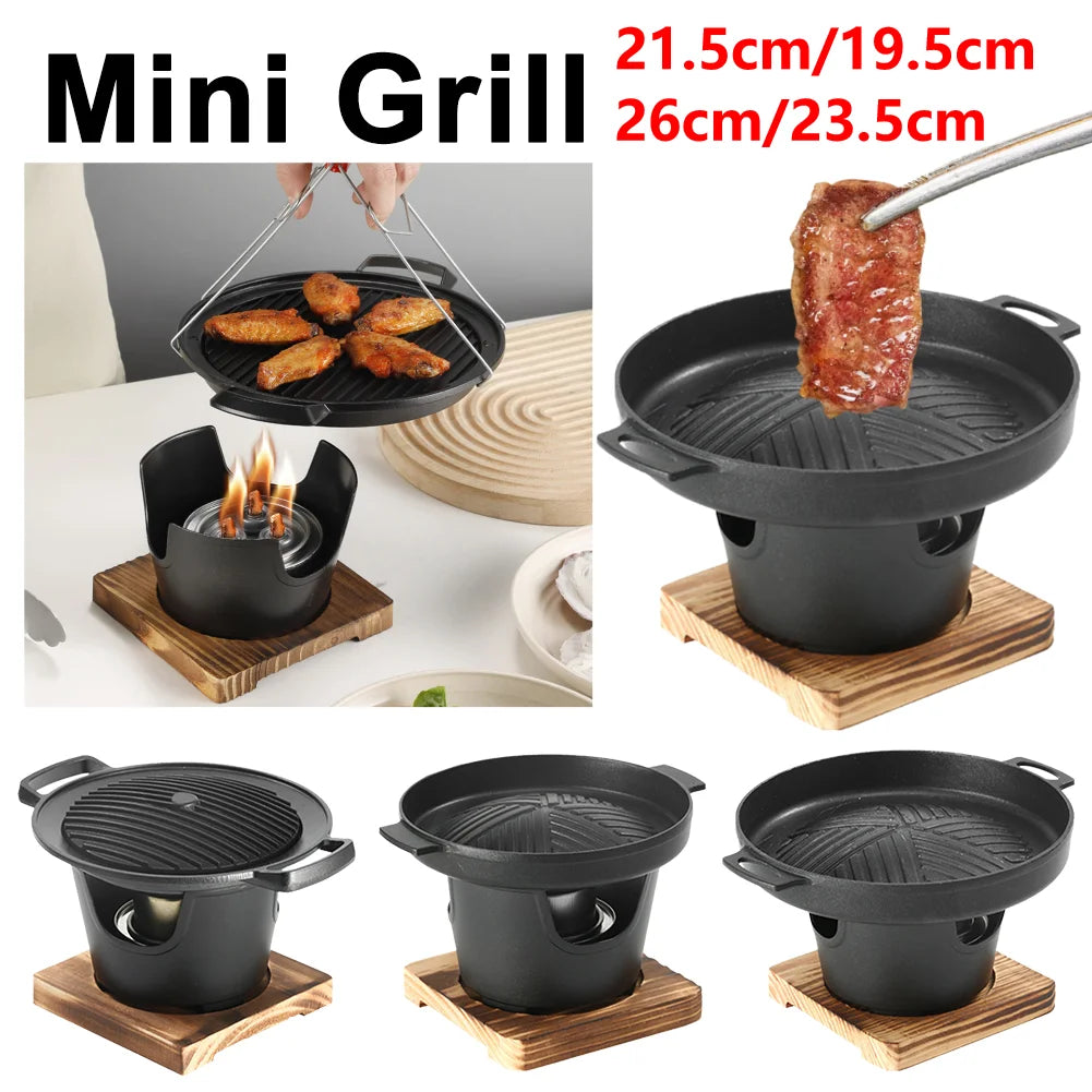 Mini BBQ Alcohol Stove Barbecue Grill Detachable Outdoor BBQ Plate Non-Stick Japanese Alcohol Stove Portable Mini Barbecue Stove