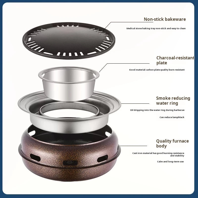 Korean-Style Round BBQ Grill - Portable Charcoal Grill for Outdoor, Backyard, Camping & Picnic - Compact Tabletop Smoker for Aut