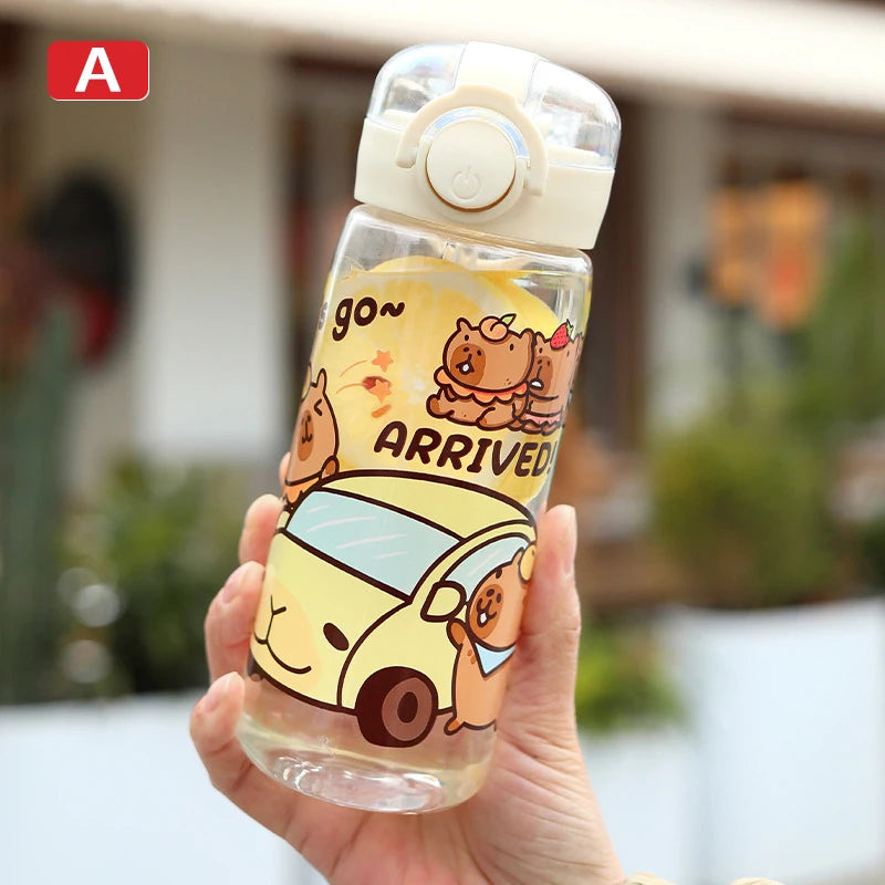 【YY26】Capybara Cartoon 400ml Portable Large-capacity Water Bottle Sport Fitness Straw Cups Student Plastic Water Cups
