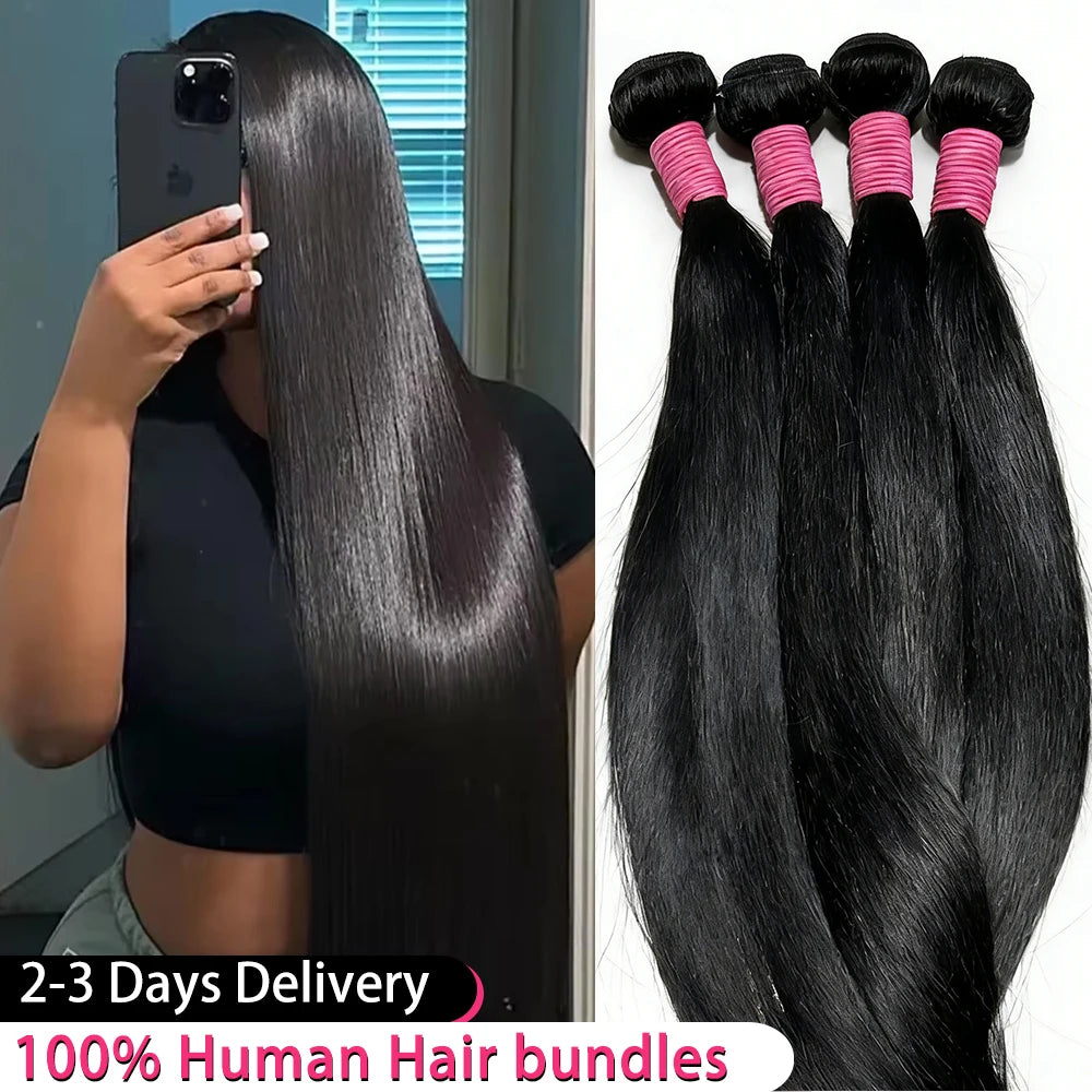 14A Raw Straight Human Hair Bundles 100% Human Hair Bundles 30 40 Inch Unprocessed Black Virgin Hair Extensions Bundles Quality