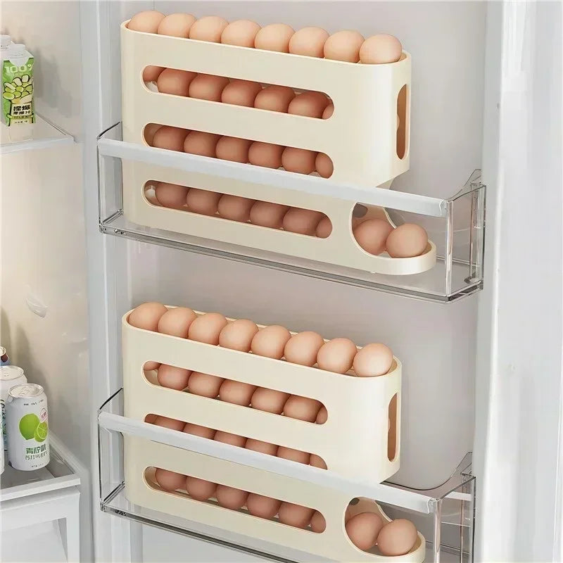 4 Layers Egg Holder for Fridge,Auto Rolling Fridge Egg Dispenser,Egg Rack Large Capacity Egg Organizer Storage for Refrigerator