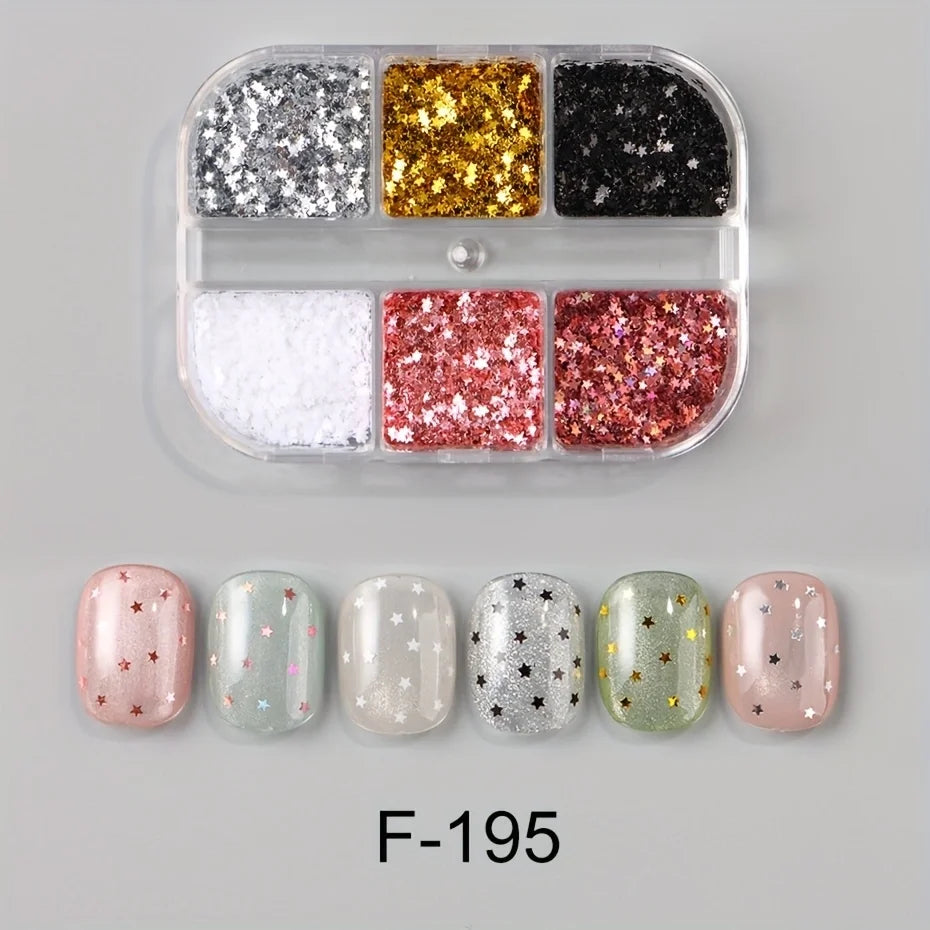 6 Grids Y2K Cute Heart Glitter Nail Sequins Kawaii Mini Golden Laser Silvery Love Nail Flake Korean Star DIY Nail Charm Supplies