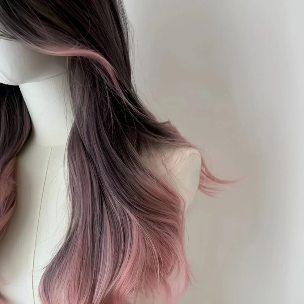 Fairy-Inspired Long Curly Synthetic Wig, Fashionable Gradient Color Long Curly Wig, Sweet Korean-Style Girl Group Wig