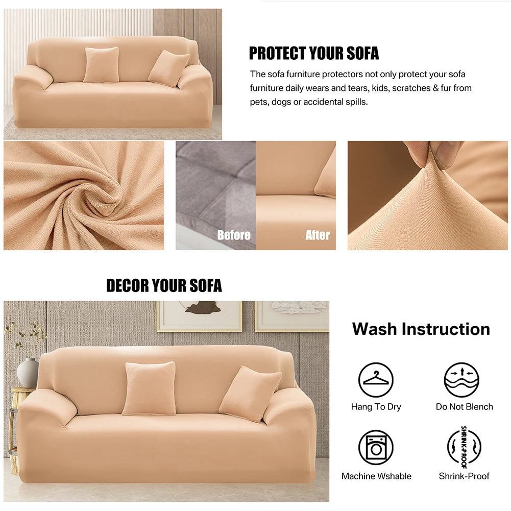 Soil Color Sofa Cover 1 2 3 4 Seater Slip Cover Sofa Couch Stretch Elastic Fabric Chair Loveseat Universal Furniture Protector