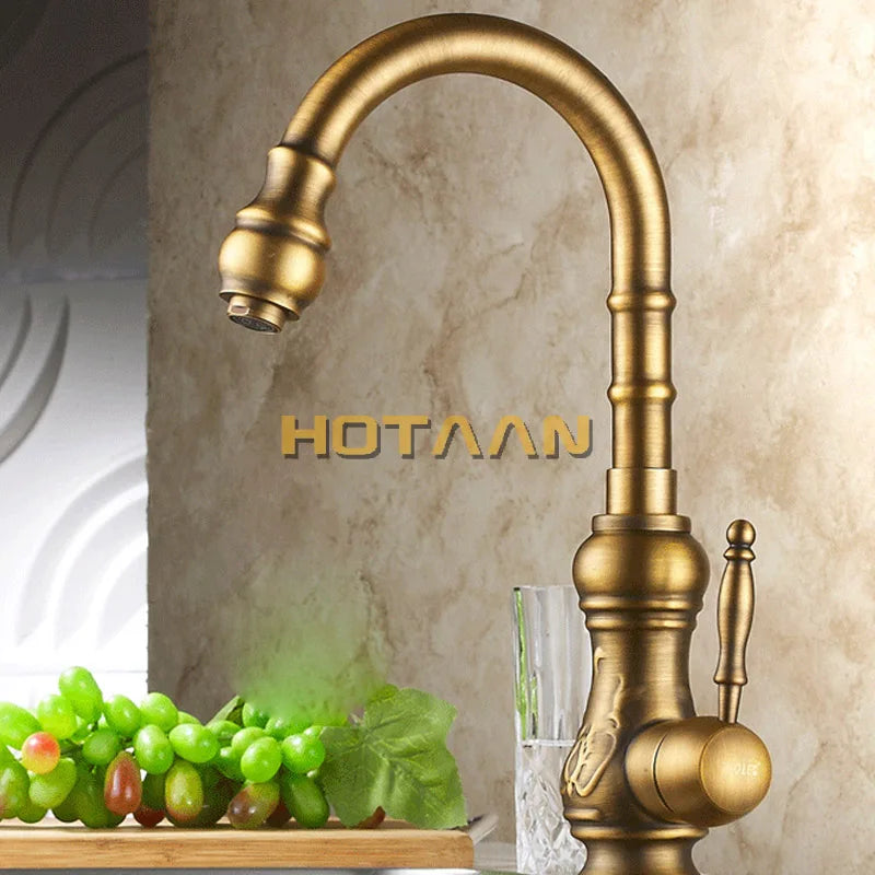 Antique brass kitchen faucet bronze finish,water tap kitchen Swivel Spout Vanity Sink Mixer Tap Single Handle . 6020