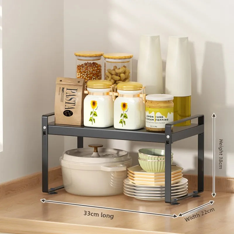 Expandable Cabinet Layer Rack Kitchen Storage Shelf Divider Countertop Storage Basket Dish Draining Solution Organizer