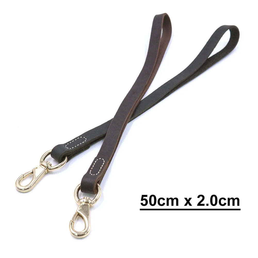 Real Leather Dog Leash 30/50cm Short Dog Leash Genuine Leather Traffic Lead for Medium Large Dogs Training and Walking 2cm Width
