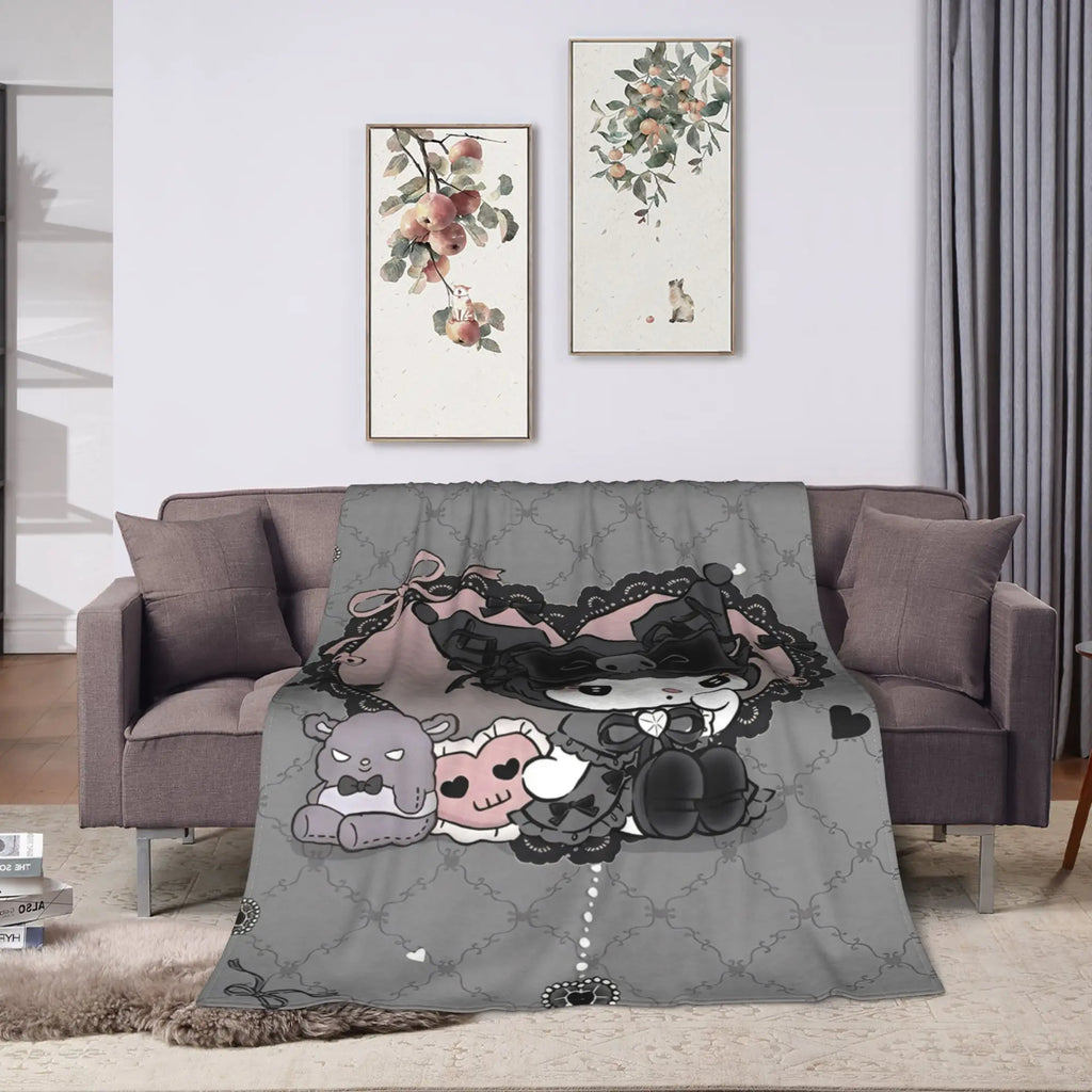 Kuromi Cute Cartoon Blankets Flannel Decoration Plaid Breathable Super Warm Throw Blanket for Bed Car Rug Piece