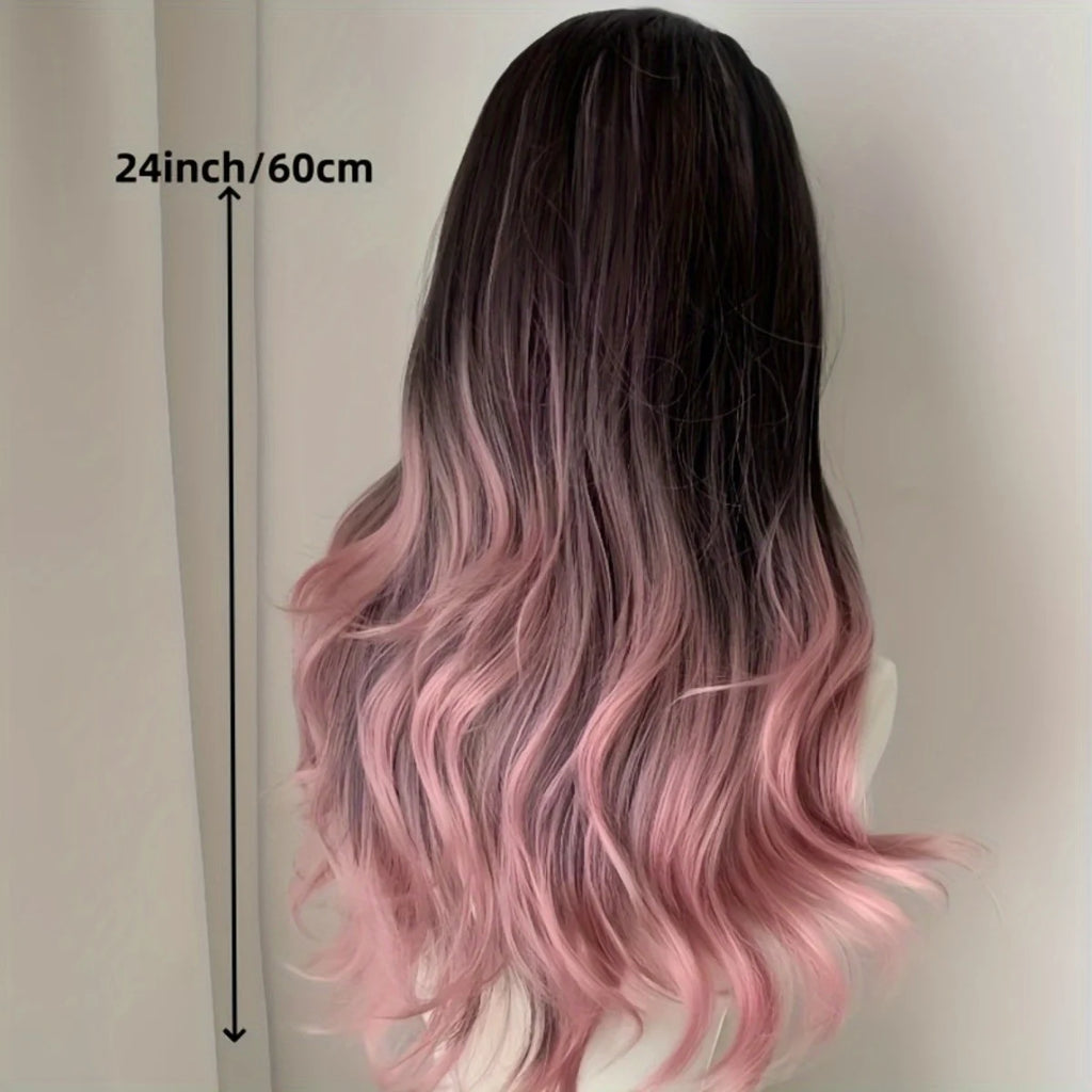 Fairy-Inspired Long Curly Synthetic Wig, Fashionable Gradient Color Long Curly Wig, Sweet Korean-Style Girl Group Wig