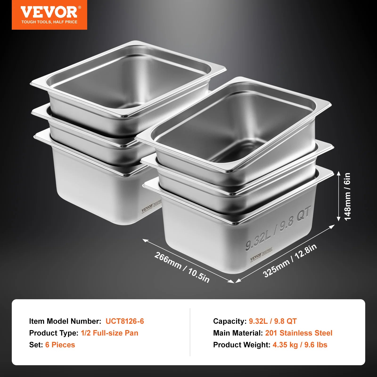 SucceBuy 4" 6" Deep Steam Table Pan 1/2 Size Hotel Pans for chafing 201 Stainless Steel Food Container for Party BBQ Baking
